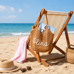Personalized Crochet Beach Tote Bag – Custom Name Cotton Yarn Handmade Mesh Bag
