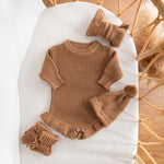 Personalized Baby Knit Gift Set – Romper, Beanie & Booties, Custom Newborn Outfit Bundle