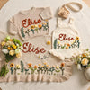 Hand Embroidered Floral Baby Girl Romper Dress – Custom Name Knit Outfit, Newborn Gift