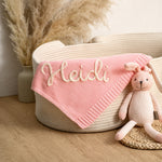 Hand Embroidered Baby Name Blanket – Handmade Knit Personalized Blanket, Luxury Newborn Keepsake Gift