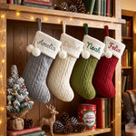Personalized Pom-Pom Cable Knit Christmas Stocking