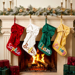 Personalized Velvet Bow Christmas Stocking – Embroidered Name