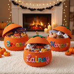 Personalized Halloween Pumpkin Basket | Hand-Knit Name Trick-or-Treat Bucket