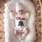 Hand Embroidered Christmas Name Romper – Baby's First Christmas