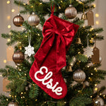 Personalized Velvet Bow Christmas Stocking – Embroidered Name