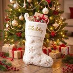 Personalized Gold & Silver Snowflake Christmas Stocking – Embroidered Name