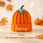 Personalized Pumpkin Baby Beanie | Embroidered Name Fall Knit Hat