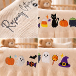 Hand Embroidered Halloween Name Baby Blanket | Ruffle Edge Custom Knit Heirloom Blanket