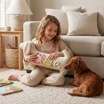 Personalized Dachshund Plush Pillow – Sherpa Sausage Dog with Knitted Yarn Name