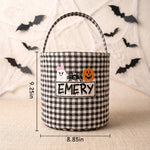 Personalized Halloween Trick or Treat Basket - Embroidered Gingham Candy Bucket