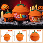 Personalized Halloween Pumpkin Basket | Hand-Knit Name Trick-or-Treat Bucket