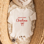 Personalized Baby Christmas Romper – Chunky Knit Frill Outfit, Holiday Newborn Gift