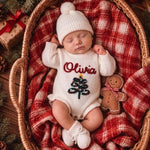 Hand Embroidered Christmas Name Romper – Baby's First Christmas