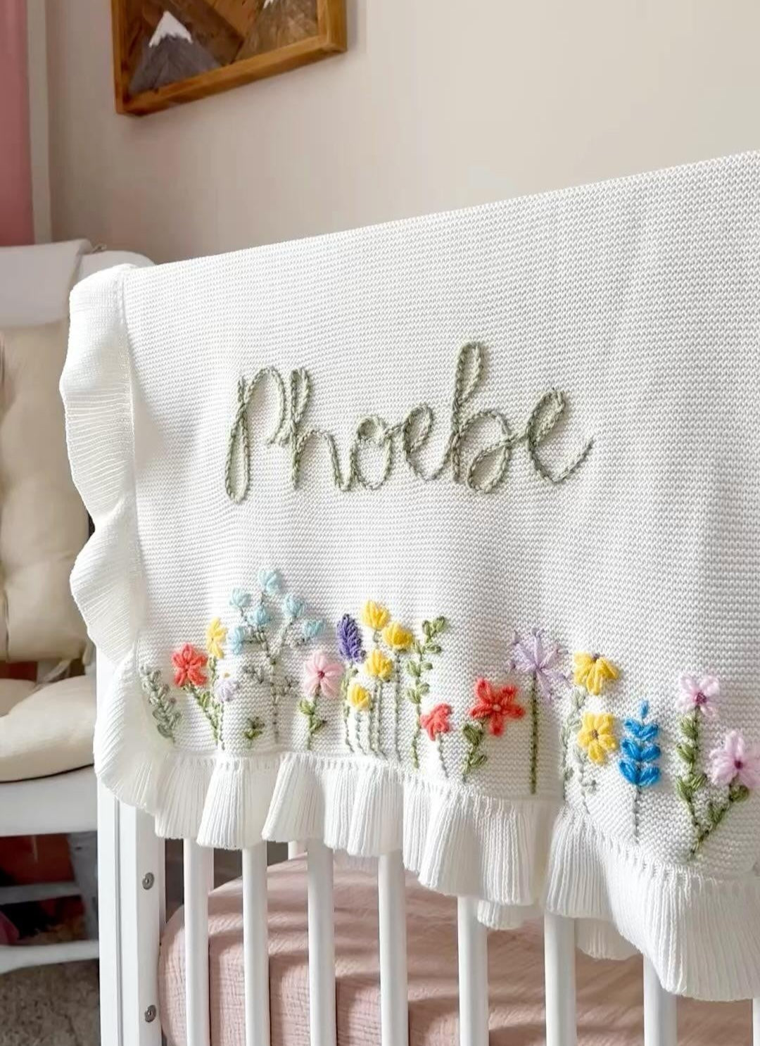 Heavy-Duty Hand-Knitted Floral Name Blanket