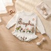 Personalized Baby Romper with Frill – Hand Knit Custom Name Outfit, Newborn Announcement Outfit