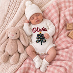 Hand Embroidered Christmas Name Romper – Baby's First Christmas