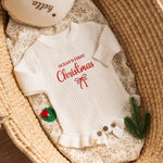 Personalized Baby Christmas Romper – Chunky Knit Frill Outfit, Holiday Newborn Gift