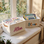 Personalized Diaper Caddy Organizer | Corduroy Baby Basket with 3D Yarn Name | Baby Shower Gift