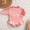 Chunky knit frill leg newborn announcement romper