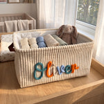 Personalized Diaper Caddy Organizer | Corduroy Baby Basket with 3D Yarn Name | Baby Shower Gift
