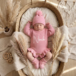 Personalized Baby Announcement Romper – Frill leg Outfit, Custom Newborn Gift