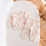 Floral Knit Baby Outfit Set – Scalloped Sweater & Pants