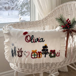 Hand Embroidered Christmas Name Blanket – Baby's First Christmas Keepsake