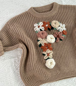 Floral Personalized Baby Sweater – Hand Embroidered Name Knit Sweater, Custom Toddler Outfit, Baby Girl Gift