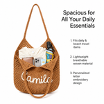 Personalized Crochet Beach Tote Bag – Custom Name Cotton Yarn Handmade Mesh Bag