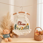 Hand Embroidered Floral Baby Girl Romper Dress – Custom Name Knit Outfit, Newborn Gift