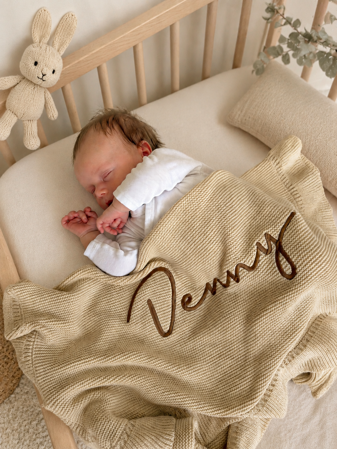 Floral Personalized Baby Blanket – Custom Name Knit Blanket, Soft Newborn Gift