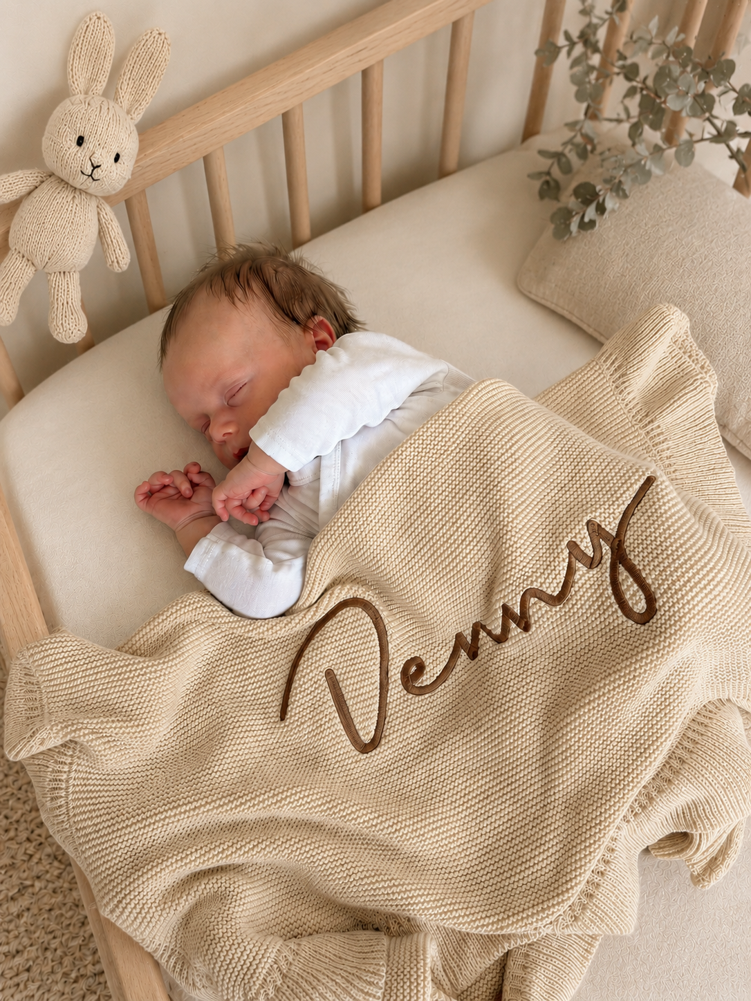 Floral Personalized Baby Blanket – Custom Name Knit Blanket, Soft Newborn Gift