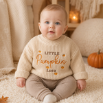 Personalized Little Pumpkin Sweater — Hand Embroidered Baby & Toddler Knit