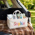 Personalized Diaper Caddy Organizer | Corduroy Baby Basket with 3D Yarn Name | Baby Shower Gift