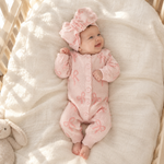 Pink Bow Print Knit Romper for Baby Girls – 100% Cotton Long Sleeve Fall & Winter Baby Outfit