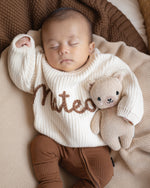 Personalized Baby Name Sweater – Hand Embroidered Knit Outfit, Newborn Gift, Baby Shower Gift
