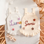 Personalized Baby Girl Romper Dress – Custom Name Embroidered Knit Outfit, Newborn Gift
