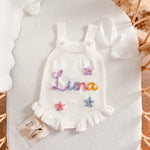 Personalized Baby Girl Romper Dress – Custom Name Embroidered Knit Outfit, Newborn Gift