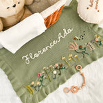 Hand Embroidered Floral Baby Name Blanket – Personalized Knit Newborn Blanket, Custom Keepsake Gift