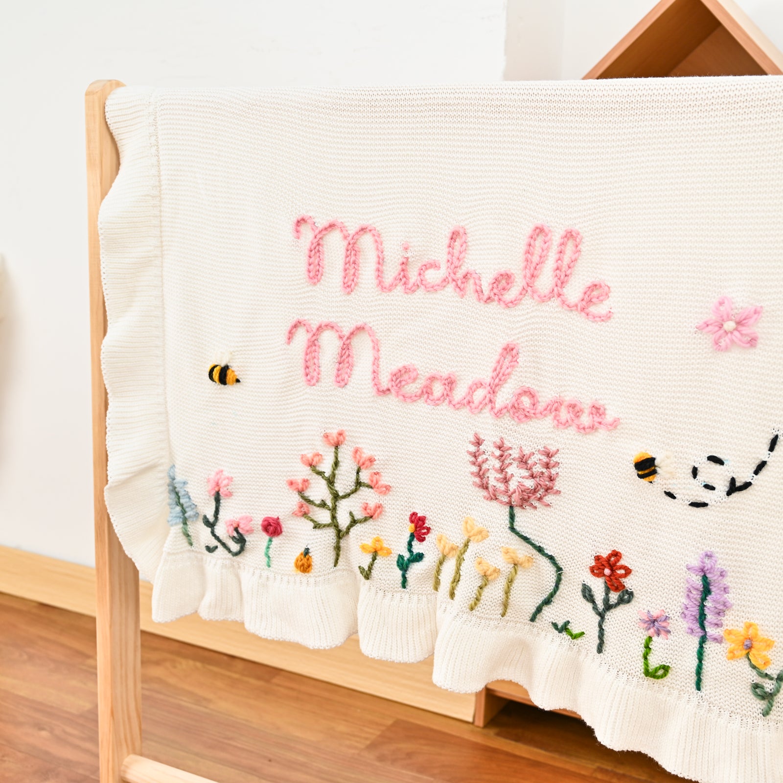 Heavy-Duty Hand-Knitted Floral Name Blanket
