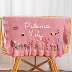 Hand Embroidered Floral Baby Name Blanket – Personalized Knit Newborn Blanket, Custom Keepsake Gift
