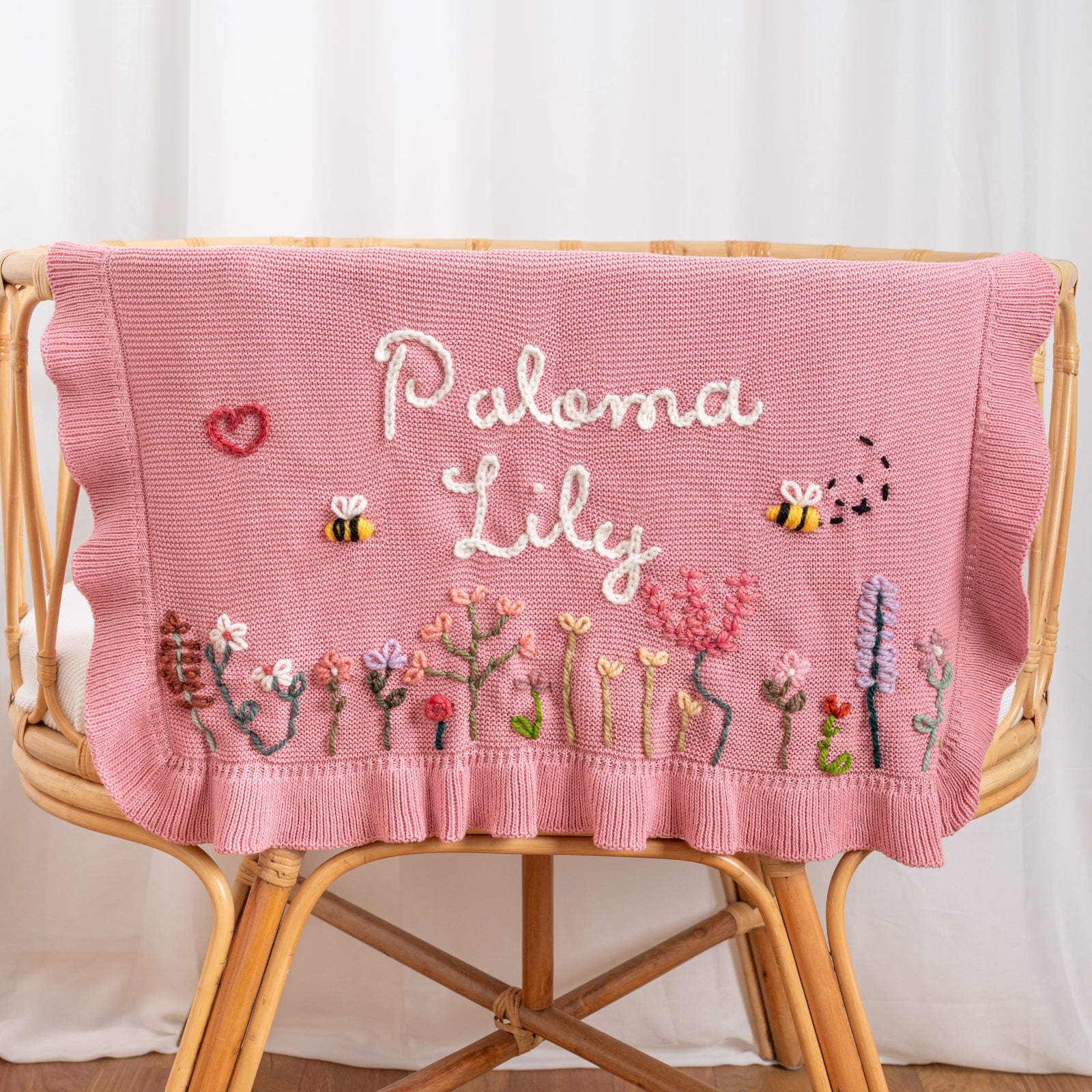 Heavy-Duty Hand-Knitted Floral Name Blanket