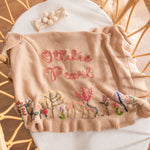 Hand Embroidered Floral Baby Name Blanket – Personalized Knit Newborn Blanket, Custom Keepsake Gift