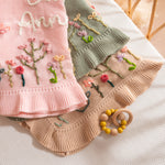 Hand Embroidered Floral Baby Name Blanket – Personalized Knit Newborn Blanket, Custom Keepsake Gift