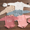 Chunky knit frill leg newborn announcement romper