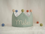 Personalized Baby Birthday Crown – Hand Embroidered Linen Crown, First Birthday Outfit, Cake Smash Photo Prop
