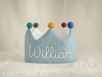Personalized Baby Birthday Crown – Hand Embroidered Linen Crown, First Birthday Outfit, Cake Smash Photo Prop