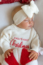 Personalized Baby Christmas Romper – Chunky Knit Frill Outfit, Holiday Newborn Gift
