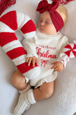 Personalized Baby Christmas Romper – Chunky Knit Frill Outfit, Holiday Newborn Gift