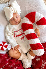Personalized Baby Christmas Romper – Chunky Knit Frill Outfit, Holiday Newborn Gift